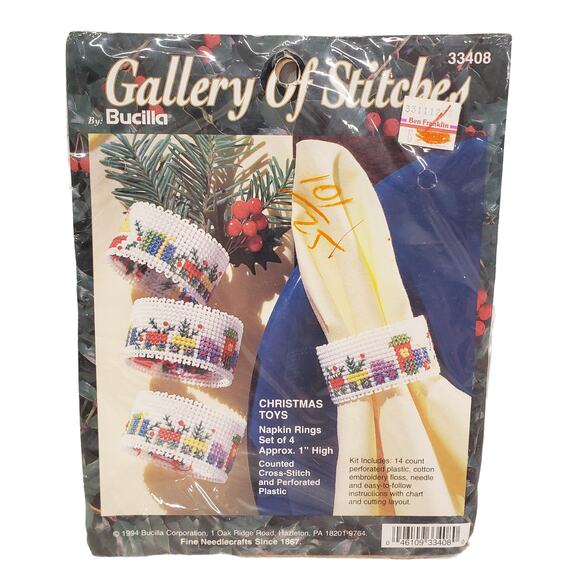Vintage Bucilla Gallery of Stitches Christmas Toys Napkin Rings Cross Stitch Kit - Picture 7 of 7